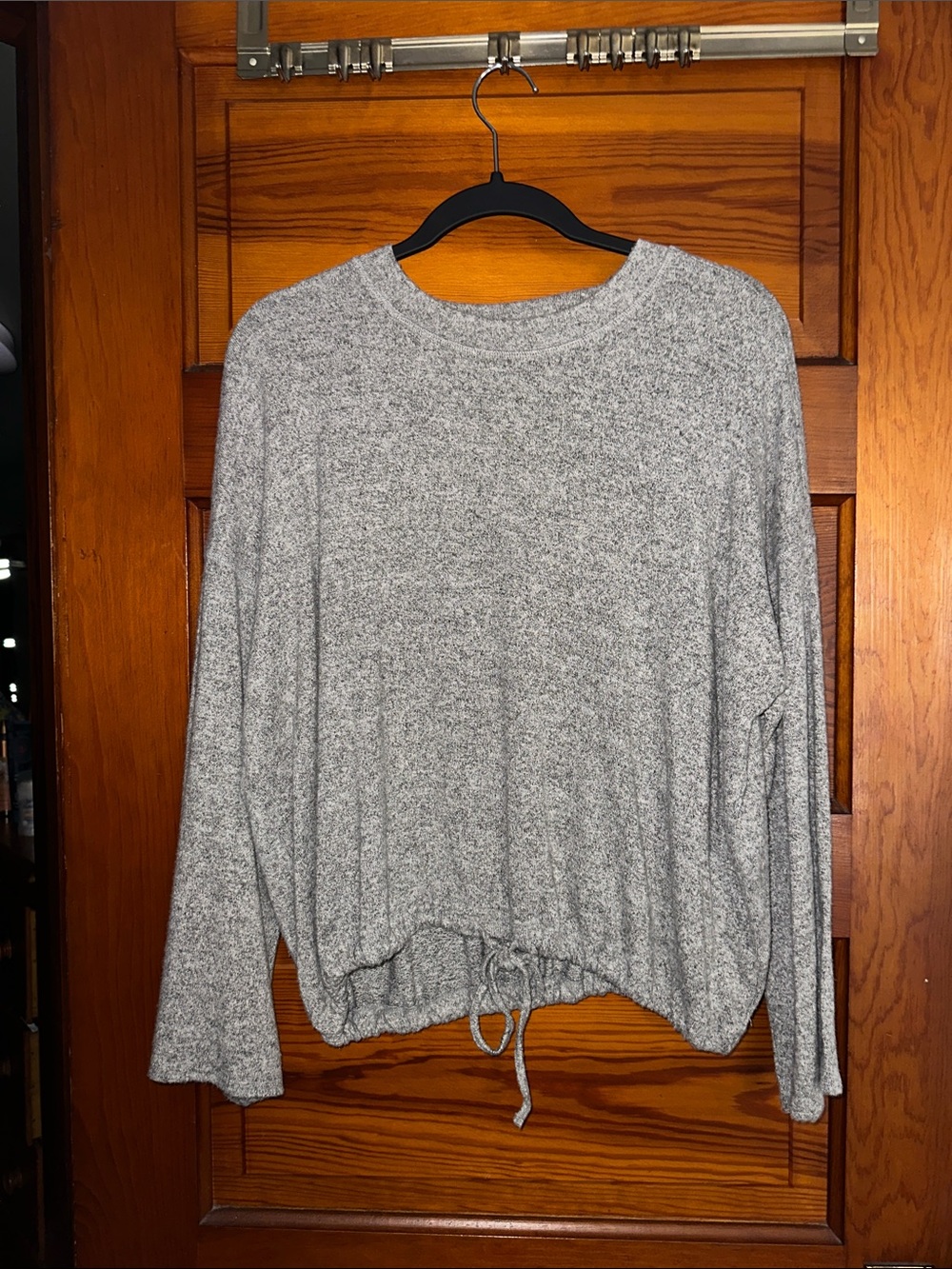 aerie Heather Gray Drawstring-Hem Long Sleeve Top